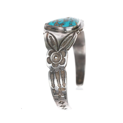 6.25" c1930's Navajo silver whirling logs high grade turquoise cuff bracelet - Estate Fresh Austin