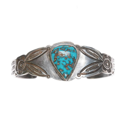 6.25" c1930's Navajo silver whirling logs high grade turquoise cuff bracelet - Estate Fresh Austin