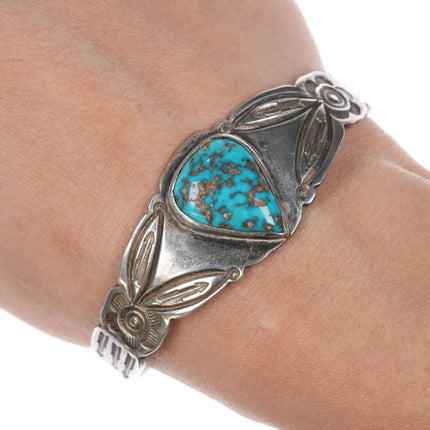 6.25" c1930's Navajo silver whirling logs high grade turquoise cuff bracelet - Estate Fresh Austin