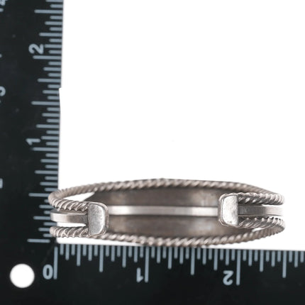 6.25" c1930's Navajo stamped silver twisted wire cuff bracelet with turquoise - Estate Fresh Austin