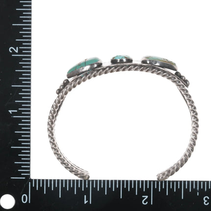 6.25" c1930's Navajo stamped silver twisted wire cuff bracelet with turquoise - Estate Fresh Austin