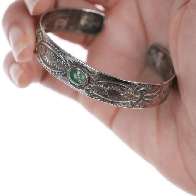 6.25" c1930's Silver Navajo curio whirling logs cuff bracelet - Estate Fresh Austin