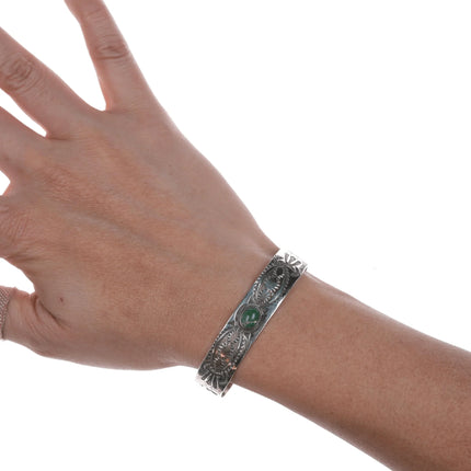 6.25" c1930's Silver Navajo curio whirling logs cuff bracelet - Estate Fresh Austin