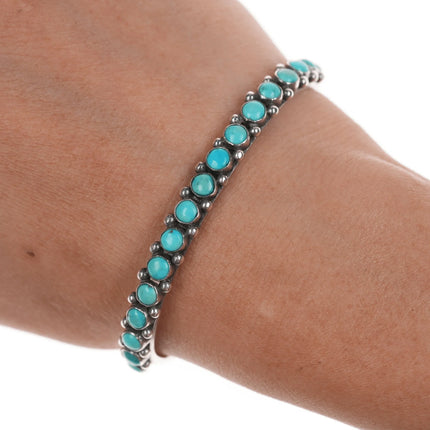 6.25" c1930's slim Navajo silver and turquoise row cuff bracelet. - Estate Fresh Austin