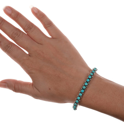 6.25" c1930's slim Navajo silver and turquoise row cuff bracelet. - Estate Fresh Austin