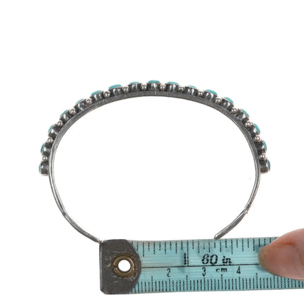 6.25" c1930's slim Navajo silver and turquoise row cuff bracelet. - Estate Fresh Austin