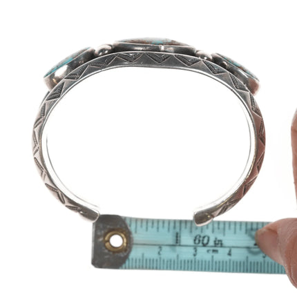 6.25" c1940's 3 Stone Navajo stamped silver cuff bracelet - Estate Fresh Austin
