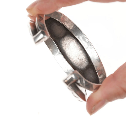 6.25" c1940's 3 Stone Navajo stamped silver cuff bracelet - Estate Fresh Austin