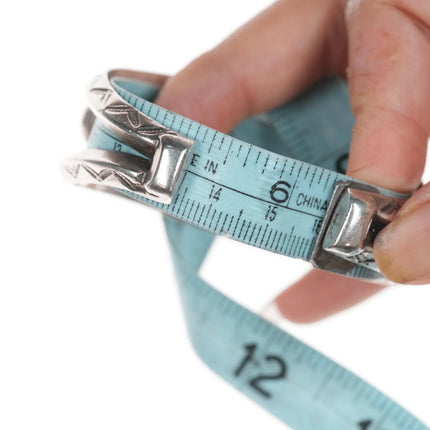 6.25" c1940's 3 Stone Navajo stamped silver cuff bracelet - Estate Fresh Austin