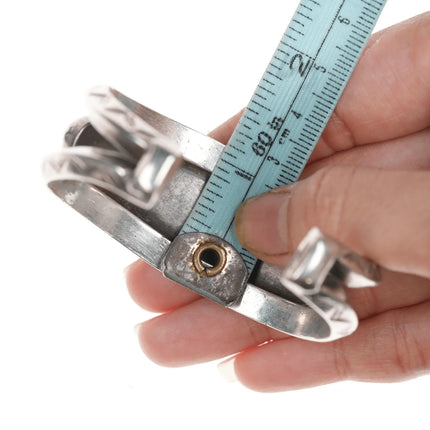 6.25" c1940's 3 Stone Navajo stamped silver cuff bracelet - Estate Fresh Austin