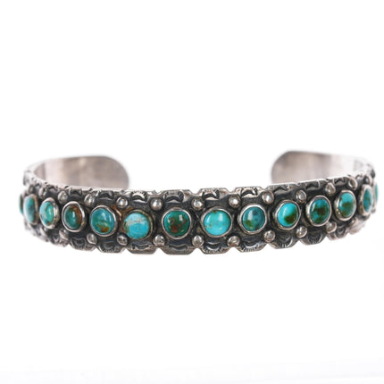 6.25" c1940's Fred Harvey era sterling snake eye turquoise row cuff bracelet - Estate Fresh Austin