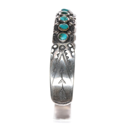 6.25" c1940's Fred Harvey era sterling snake eye turquoise row cuff bracelet - Estate Fresh Austin