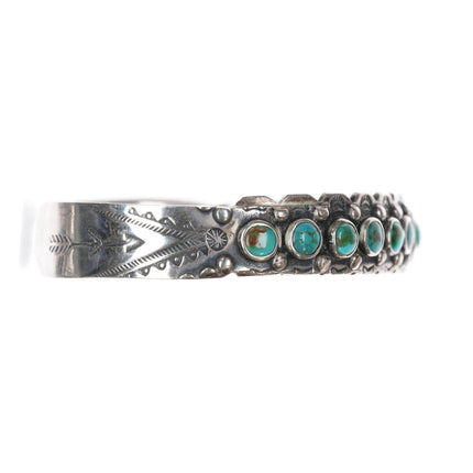 6.25" c1940's Fred Harvey era sterling snake eye turquoise row cuff bracelet - Estate Fresh Austin