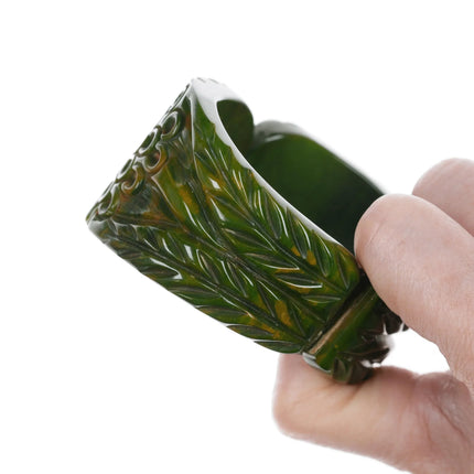 6.25" c1940's Green Carved Bakelite Clamper Bracelet - Estate Fresh Austin