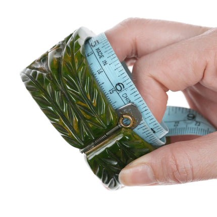 6.25" c1940's Green Carved Bakelite Clamper Bracelet - Estate Fresh Austin