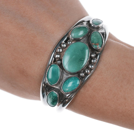 6.25" c1940's Native American silver and turquoise cluster cuff bracelet - Estate Fresh Austin