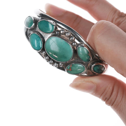 6.25" c1940's Native American silver and turquoise cluster cuff bracelet - Estate Fresh Austin