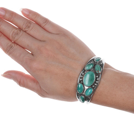 6.25" c1940's Native American silver and turquoise cluster cuff bracelet - Estate Fresh Austin