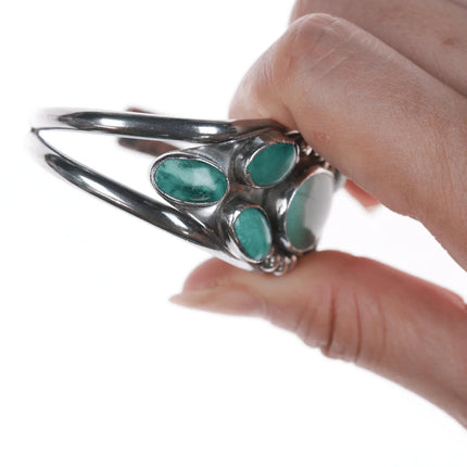 6.25" c1940's Native American silver and turquoise cluster cuff bracelet - Estate Fresh Austin