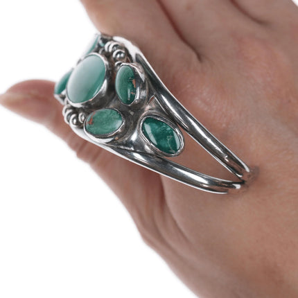 6.25" c1940's Native American silver and turquoise cluster cuff bracelet - Estate Fresh Austin