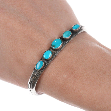 6.25" c1940's Native American silver and turquoise row cuff bracelet - Estate Fresh Austin