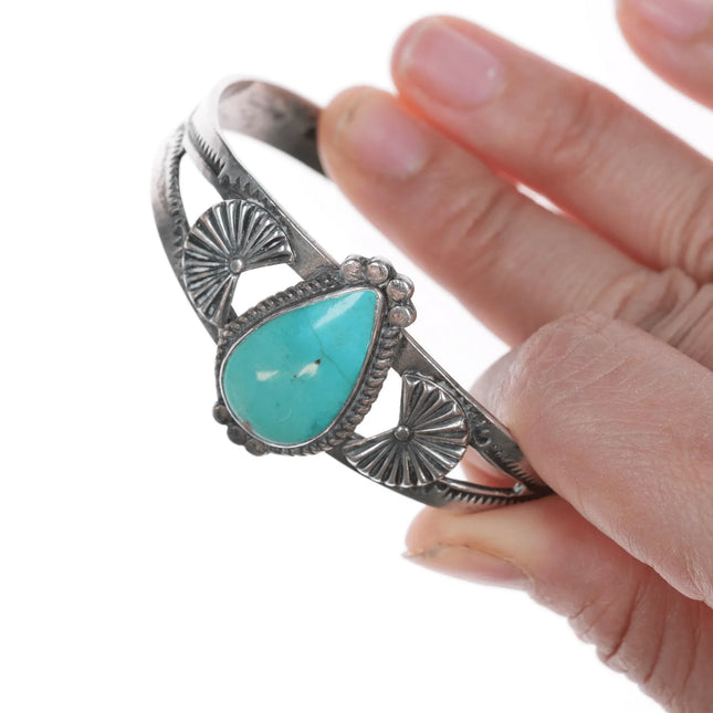 6.25" c1940's Navajo Curio Sterling and turquoise cuff bracelet - Estate Fresh Austin