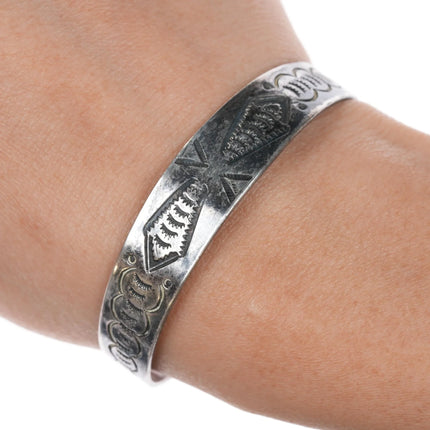 6.25" c1940's Navajo hand stamped silver cuff bracelet - Estate Fresh Austin