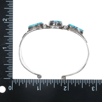 6.25" c1940's Navajo Repousse silver high grade turquoise rings/cuff bracelet - Estate Fresh Austin