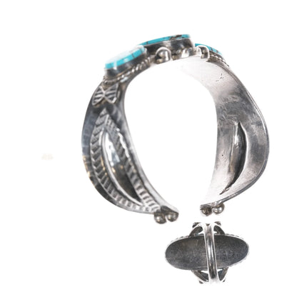 6.25" c1940's Navajo Repousse silver high grade turquoise rings/cuff bracelet - Estate Fresh Austin