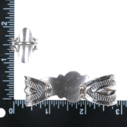 6.25" c1940's Navajo Repousse silver high grade turquoise rings/cuff bracelet - Estate Fresh Austin