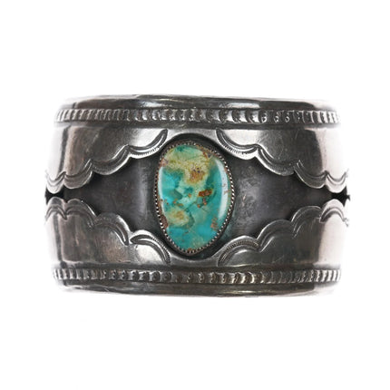 6.25" c1940's Navajo shadowbox sterling cuff bracelet with nice turquoise - Estate Fresh Austin