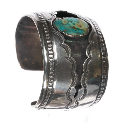 6.25" c1940's Navajo shadowbox sterling cuff bracelet with nice turquoise - Estate Fresh Austin