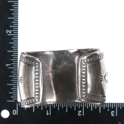 6.25" c1940's Navajo shadowbox sterling cuff bracelet with nice turquoise - Estate Fresh Austin