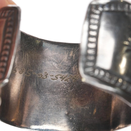 6.25" c1940's Navajo shadowbox sterling cuff bracelet with nice turquoise - Estate Fresh Austin