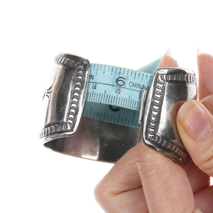 6.25" c1940's Navajo shadowbox sterling cuff bracelet with nice turquoise - Estate Fresh Austin