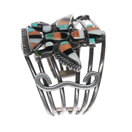 6.25" c1940's Zuni Knifewing inlay silver cuff bracelet - Estate Fresh Austin