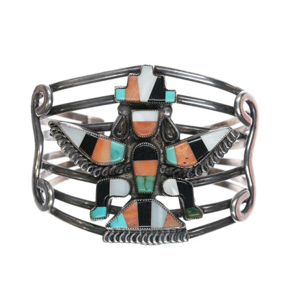 6.25" c1940's Zuni Knifewing inlay silver cuff bracelet - Estate Fresh Austin