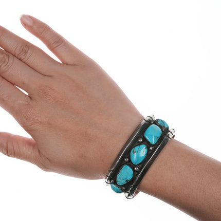6.25" c1950's-60's Navajo silver cuff bracelet with turquoise - Estate Fresh Austin