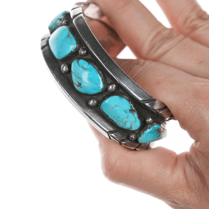 6.25" c1950's-60's Navajo silver cuff bracelet with turquoise - Estate Fresh Austin