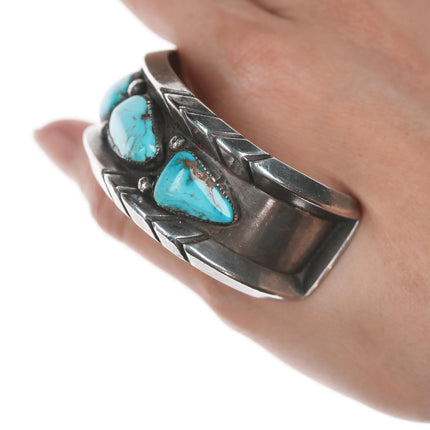 6.25" c1950's-60's Navajo silver cuff bracelet with turquoise - Estate Fresh Austin
