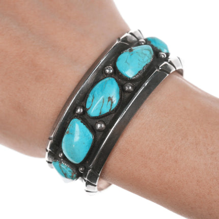 6.25" c1950's-60's Navajo silver cuff bracelet with turquoise - Estate Fresh Austin