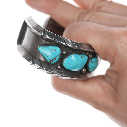 6.25" c1950's-60's Navajo silver cuff bracelet with turquoise - Estate Fresh Austin