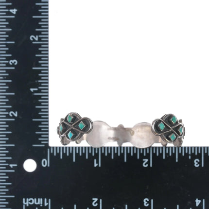 6.25" c1950's Vintage Zuni sterling and turquoise inlay shadowbox cuff bracelet - Estate Fresh Austin