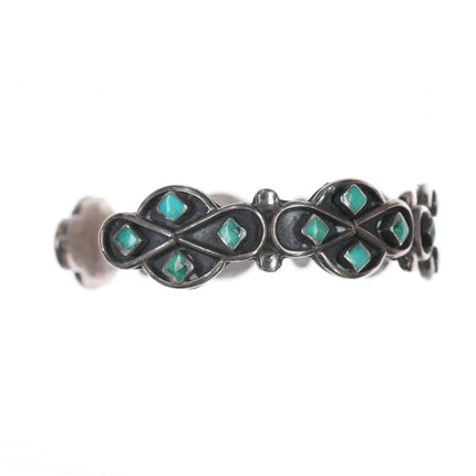 6.25" c1950's Vintage Zuni sterling and turquoise inlay shadowbox cuff bracelet - Estate Fresh Austin