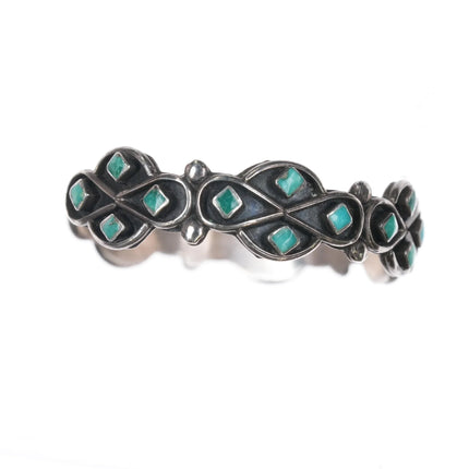 6.25" c1950's Vintage Zuni sterling and turquoise inlay shadowbox cuff bracelet - Estate Fresh Austin