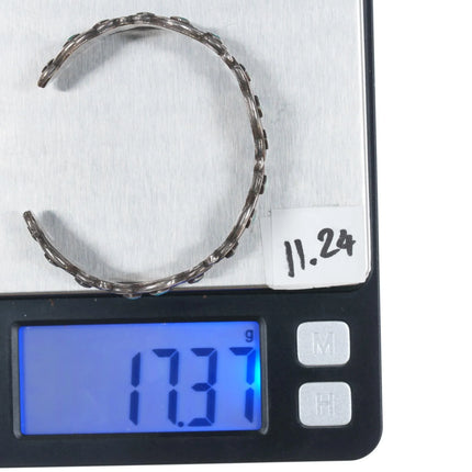 6.25" c1950's Vintage Zuni sterling and turquoise inlay shadowbox cuff bracelet - Estate Fresh Austin