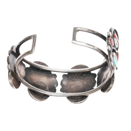 6.25" c1960's Zuni sunface row cuff bracelet sterling turquoise/coral - Estate Fresh Austin