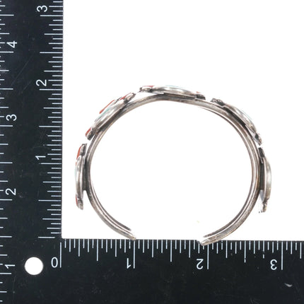 6.25" c1960's Zuni sunface row cuff bracelet sterling turquoise/coral - Estate Fresh Austin