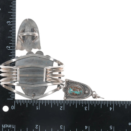 6.25" Navajo sterling silver turquoise Cuff bracelet/Earrings/sz6.25 Ring - Estate Fresh Austin