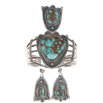6.25" Navajo sterling silver turquoise Cuff bracelet/Earrings/sz6.25 Ring - Estate Fresh Austin